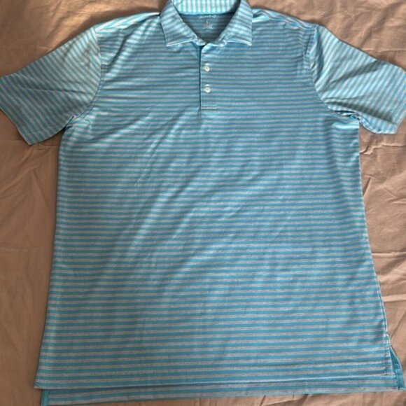 Johnnie-O Large Gray Blue Striped Polo Golf Shirt - Picture 4 of 6